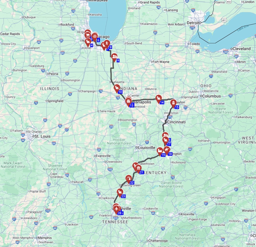 best free RV trip planner USA Chicago to Nashville Camper itinerary